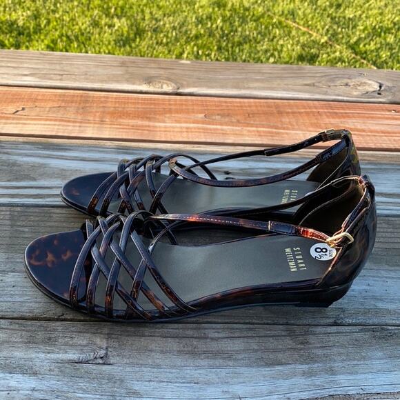 New Stuart Weitzman Brown Patent Leather Open Toe Strappy Wedge Sandals 8 1/2 M - Picture 7 of 11